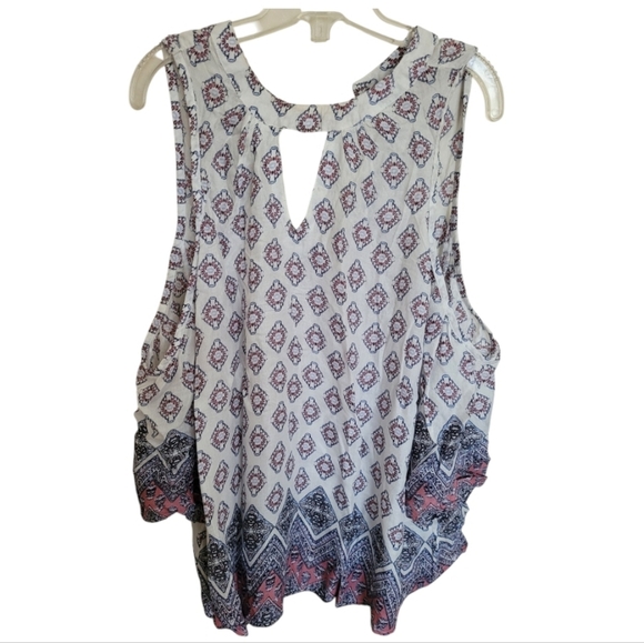 Arizona Jean Co Bohemian Rayon White Mauve Blue Cold Shoulder Blouse Size Large - Picture 1 of 14